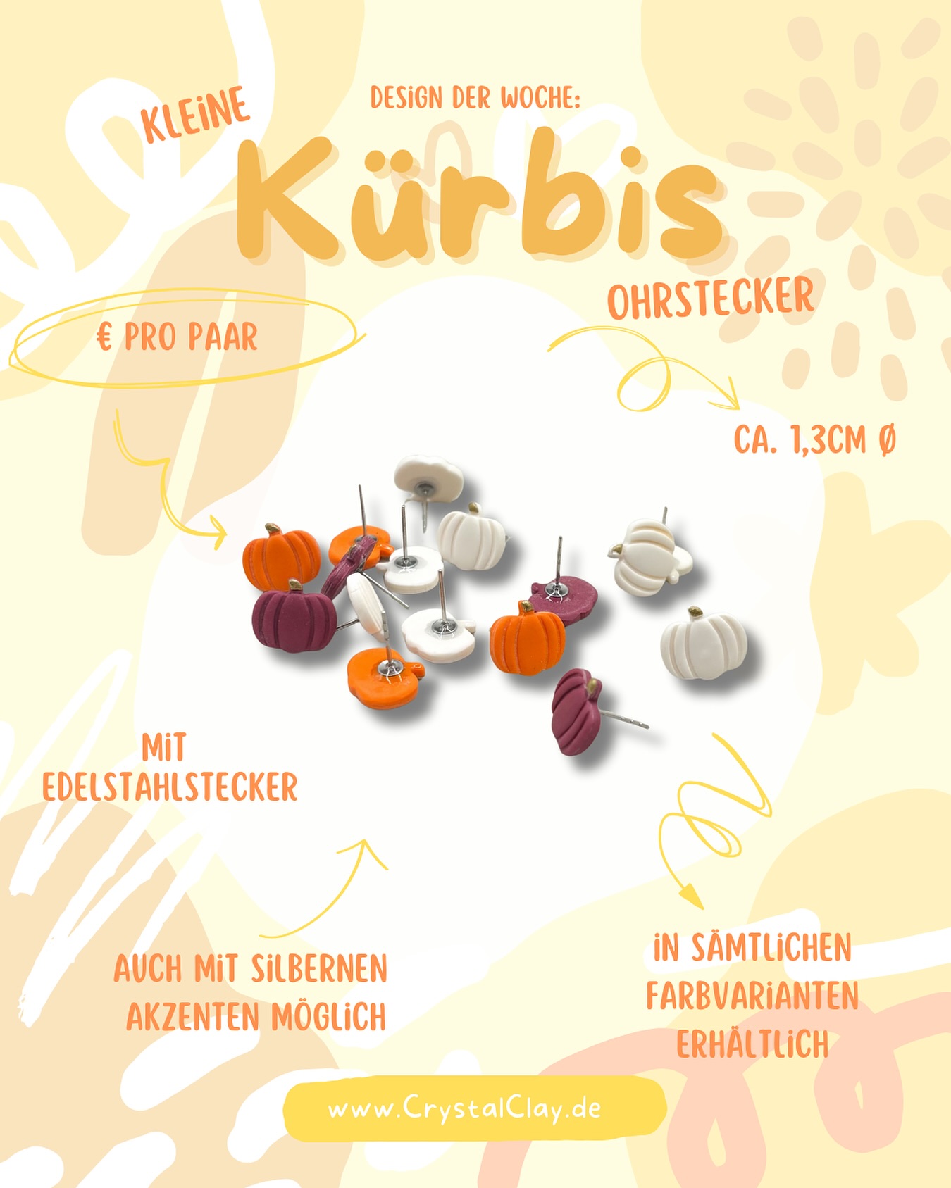 🎃 Design der Woche: Kleine Kürbis Ohrstecker 🍂
Hol dir den Herbst-Vibe direkt an deine Ohren! 😍
Unsere süßen Kürbis-Ohrstecker sind das perfekte Accessoire für die gemütliche Jahreszeit und ein absolutes Muss für alle Halloween-Fans! Egal ob du durchs Laub spazierst, einen Pumpkin Spice Latte genießt oder dich für die gruseligste Nacht des Jahres stylst – diese kleinen Hingucker runden dein Outfit ab.
Die Details:
* 🧡 Ca. 1,3 cm Durchmesser – Klein, aber oho!
* 💰 Preis: 8€ pro Paar (hat’s leider nicht auf das Bild geschafft 🤭)
* 🍂 Mit Edelstahlstecker für beste Verträglichkeit.
* ✨ Auch mit silbernen Akzenten möglich.
* 🌈 Erhältlich in sämtlichen Farbvarianten (du entscheidest, ob eher klassisches Orange, Weiß oder gar Türkis?!)
Du findest die kleinen Schätze jetzt im Shop!
🔗 www.CrystalClay.de
Welche Farbe wählst du für dein Herbst-Statement? Schreib’s in die Kommentare! 👇
#herbstschmuck #kürbis #kürbisohrringe #polymerclay #clayearrings #handmadejewelry #handgemachterschmuck #designderwoche #herbstoutfit #halloweenstyle #accessoires #crystalclay #ohrstecker #autumnvibes #geschenkidee