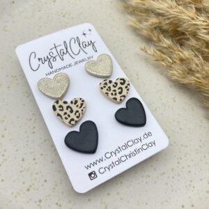 Lovely Ohrstecker 3er Pack - Goldglitzer, Leopardenmuster & Schwarz