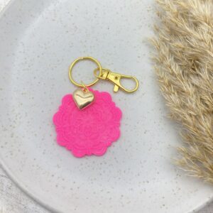 Mandala Schlüsselanhänger mit Herz - NEON Pink