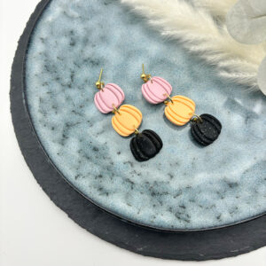 Kürbis Trio Ohrringe - Rosa-Peach-Schwarz (mit Glitzer)