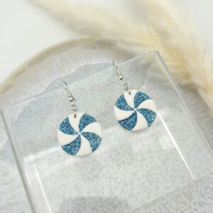 Pfefferminz Bonbon Ohrringe - Hellblauglitzer