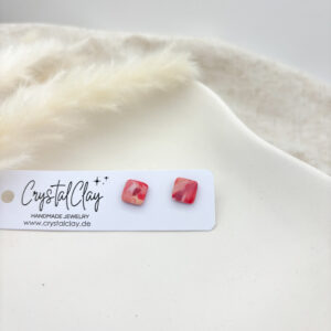 Caro Ohrstecker - Rosa-Rot Marble