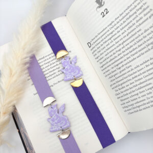 Elastisches Lesezeichen - Drache + hellviolettes Band (links)