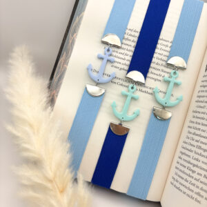 Elastisches Lesezeichen - Anker Mint + hellblaues Band (rechts)
