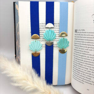 Elastisches Lesezeichen - Muschel + marineblaues Band (link)