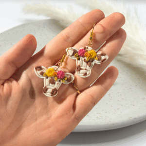 Hilda Kuh-Ohrringe - Braun/Weiß gefleckt