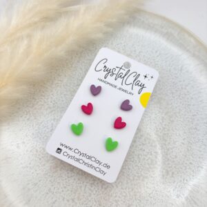 Micro Herz-Ohrstecker 3er Pack - Pack 10: Lavendel, Himbeere, Neon Grün