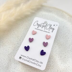 Micro Herz-Ohrstecker 3er Pack - Pack 2: Strawberry, Lavendel, Pflaume