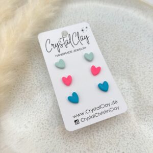 Micro Herz-Ohrstecker 3er Pack - Pack 4: Mint, Neon Pink, Pfefferminz