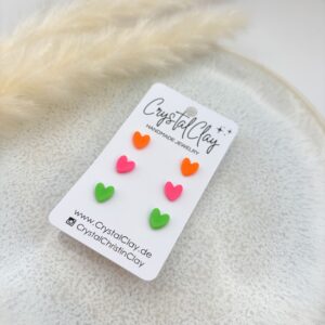 Micro Herz-Ohrstecker 3er Pack - Pack 5: Neon Pink, Neon Orange, Neon Grün