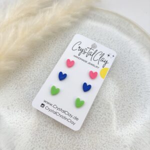 Micro Herz-Ohrstecker 3er Pack - Pack 6: Neon Pink, Pazifikblau, Neon Grün