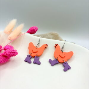 Wilde Hühner Ohrringe - Huhn: Grapefruit / Stiefel: Blueberry