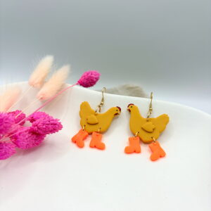 Wilde Hühner Ohrringe - Huhn: Mango / Stiefel: Neon Orange