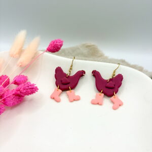 Wilde Hühner Ohrringe - Huhn: Berry / Stiefel: Bubblegum