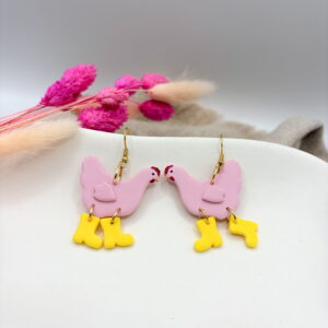 Wilde Hühner Ohrringe - Huhn: Strawberry / Stiefel: Limone