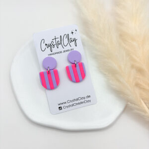 Charlie Ohrringe - Gestreift - Flieder-Neonpink gestreift