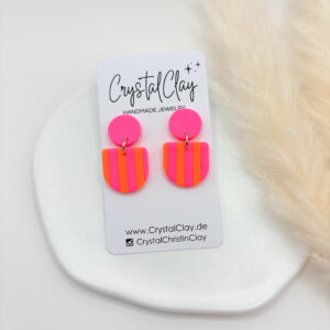 Charlie Ohrringe - Gestreift - Neonpink-Neonorange gestreift