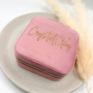 Schmuckschatulle klein Samt - Rosa Samt mit goldglitzer Schrift